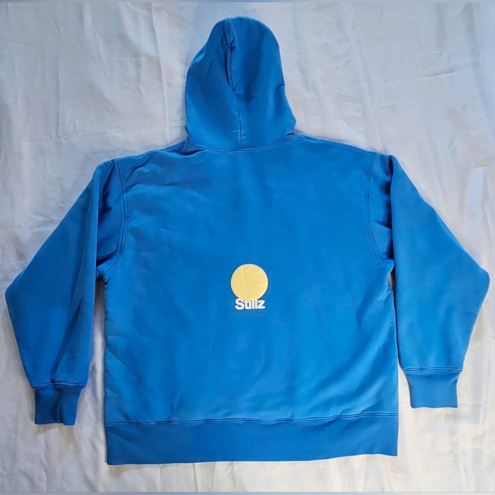 Stillz Blue Distressed Style Hoodie with Yellow Logo Heavy Weight Adult Size XL